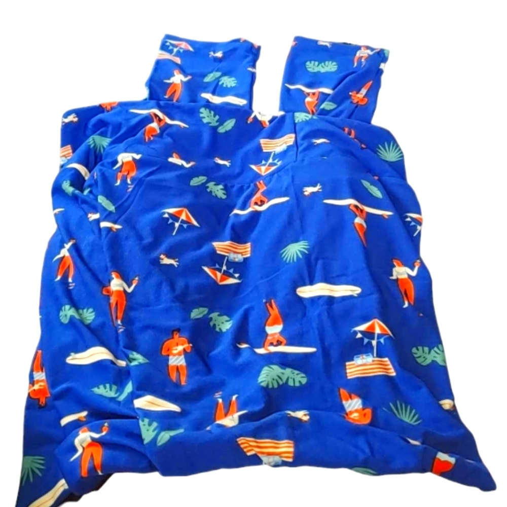 LuLaRoe Bright Blue & Orange Beach Print Leggins Small T/C